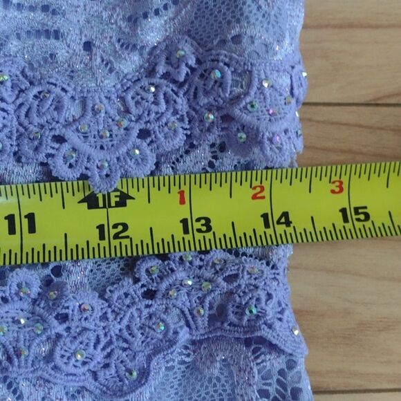A. Byer Floor Length Sparkly Lace Light Purple Sleeveless Dress Size 9 - Picture 13 of 15